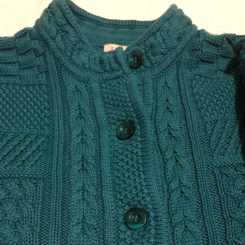 L.L. Bean Teal Cable Knit Button-Front Cardigan